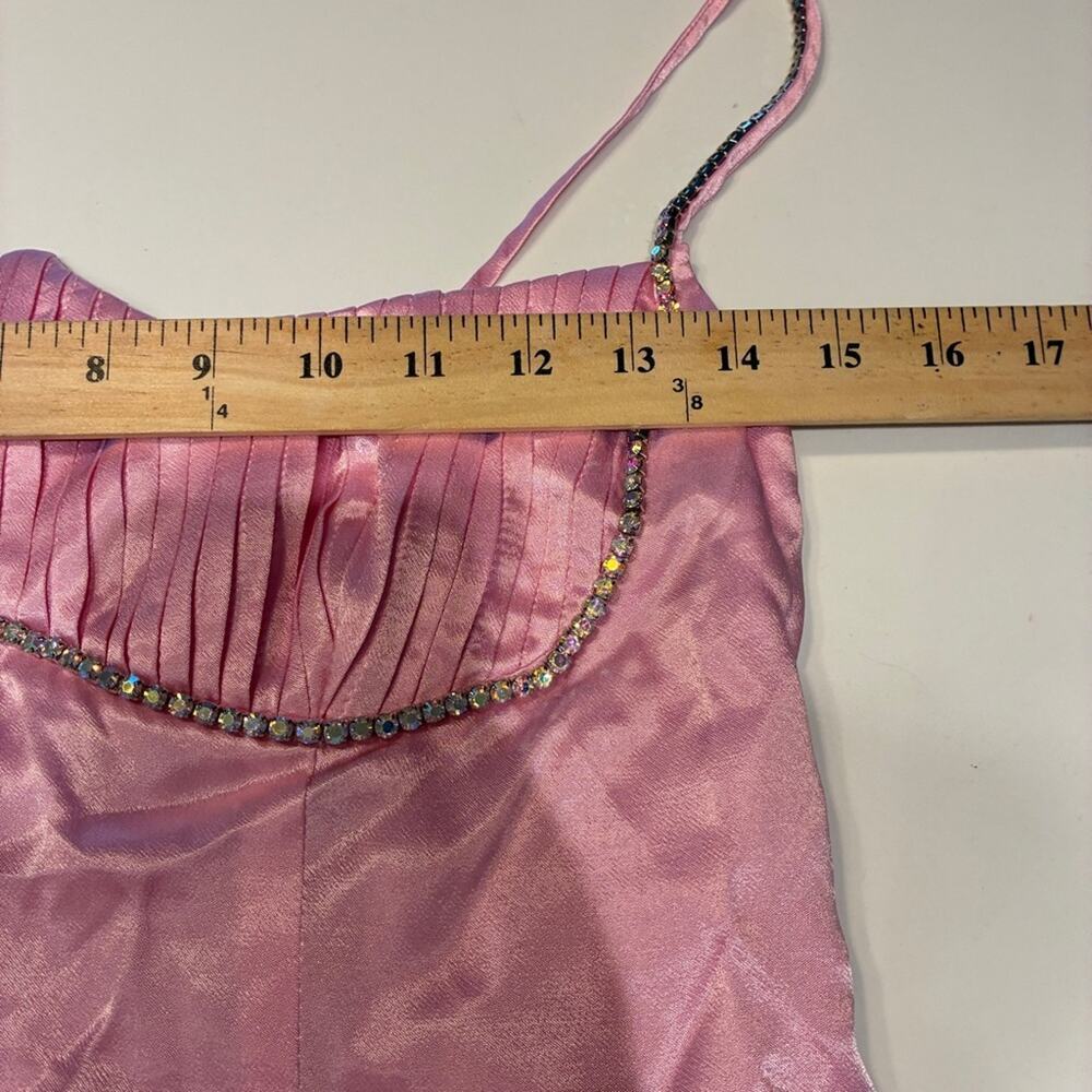 NWT For Love & Lemons Pink Satin Rhinestone Trim Elora Mini Dress Lg MSRP $239 - Picture 10 of 12